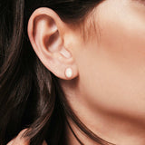 Oval Stud Earrings Lab Created Opal 925 Sterling Silver (7mm)
