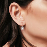 Halo Latchback Earrings Hoop Huggie Design Pear Created Opal Simulated CZ 925 Sterlig Silver(17mm)