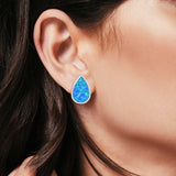 Pear Shape Stud Earrings Created Opal 925 Sterling Silver (16mm)