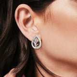 Pear Shape Stud Earrings Created Opal 925 Sterling Silver