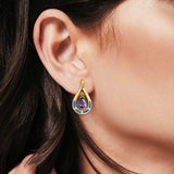 Teardrop Pear Simulated Amethyst Stud Earrings Created Opal 925 Sterling Silver