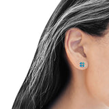 Plumeria Stud Earring Simulated Cubic Zirconia Created Opal Solid 925 Sterling Silver (9mm)