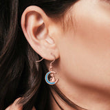 Cat on Moon Drop Dangle Earrings Lab Created Opal 925 Sterling Silver (13mm)