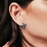 Dragonfly Hoop Huggie Earrings Lab Created Opal 925 Sterling Silver