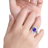 Three Piece Set Oval Lab White Opal Teardrop Art Deco Wedding Ring Vintage Band Simulated Cubic Zirconia Solid 925 Sterling Silver