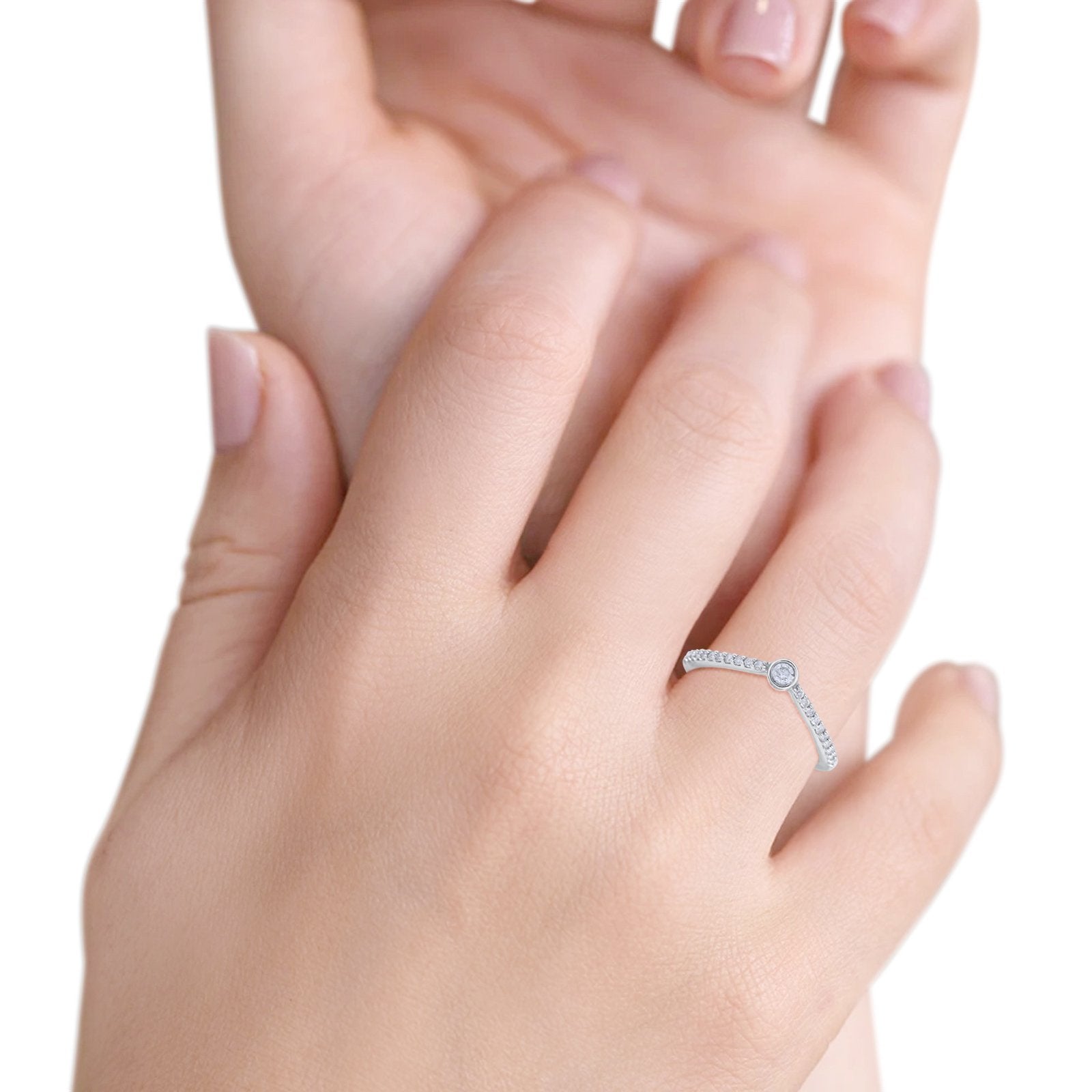 14K Gold 0.18ct Round 3.7mm G SI Diamond Trendy Chevron Engagement Wedding Ring