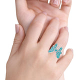 Beautiful Butterfly Ring Solitaire Simulated Turquoise 925 Sterling Silver