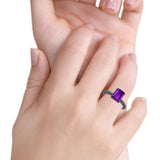 Emerald Simulated Cubic Zirconia Cathedral Engagement Ring 925 Sterling Silver Center Stone-(7mmx5mm)