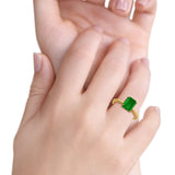 Emerald Simulated Cubic Zirconia Cathedral Engagement Ring 925 Sterling Silver Center Stone-(7mmx5mm)