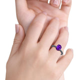 Oval Cut Simulated Cubic Zirconia Cathedral Wedding Ring 925 Sterling Silver Center Stone-(8mmx6mm)