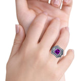 Princess Cut Vintage Art Deco Three Piece Bridal Set Wedding Ring Band Round Simulated Cubic Zirconia 925 Sterling Silver