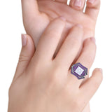 Three Piece Ring Band Flower Art Deco Princess Cut Wedding Bridal Ring Round Amethyst Simulated Cubic Zirconia 925 Sterling Silver