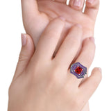 Three Piece Ring Band Flower Art Deco Princess Cut Wedding Bridal Ring Round Amethyst Simulated Cubic Zirconia 925 Sterling Silver