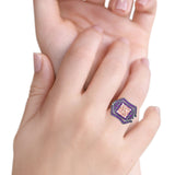 Three Piece Ring Band Flower Art Deco Princess Cut Wedding Bridal Ring Round Amethyst Simulated Cubic Zirconia 925 Sterling Silver