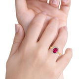 Halo Art Deco Oval Wedding Engagement Bridal Ring Round Simulated Cubic Zirconia 925 Sterling Silver