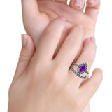 Two Piece Halo Marquise Art Deco Wedding Engagement Bridal Ring Round Simulated Cubic Zirconia 925 Sterling Silver