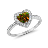 Halo Dazzling Heart Promise Ring Round Simulated CZ 925 Sterling Silver