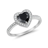 Halo Dazzling Heart Promise Ring Round Simulated CZ 925 Sterling Silver