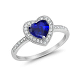 Halo Dazzling Heart Promise Ring Round Simulated CZ 925 Sterling Silver