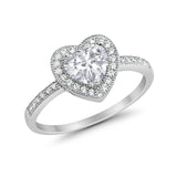 Halo Dazzling Heart Promise Ring Round Simulated CZ 925 Sterling Silver