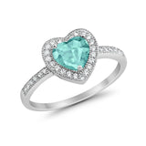 Halo Dazzling Heart Promise Ring Round Simulated CZ 925 Sterling Silver