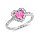 Halo Dazzling Heart Promise Ring Round Simulated CZ 925 Sterling Silver