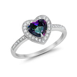 Halo Dazzling Heart Promise Ring Round Simulated CZ 925 Sterling Silver