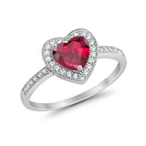 Halo Dazzling Heart Promise Ring Round Simulated CZ 925 Sterling Silver