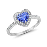 Halo Dazzling Heart Promise Ring Round Simulated CZ 925 Sterling Silver