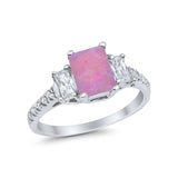 Emerald Cut Engagement Ring Round Simulated Cubic Zirconia 925 Sterling Silver