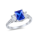 Emerald Cut Engagement Ring Round Simulated Cubic Zirconia 925 Sterling Silver