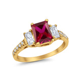 Emerald Cut Engagement Ring Round Simulated Cubic Zirconia 925 Sterling Silver
