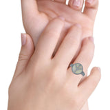 Peace Sign Ring Inlay Round Lab Created Opal 925 Sterling Silver