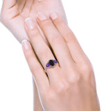 Halo Oval Simulated Cubic Zirconia Heart Amethyst CZ Ring 925 Sterling Silver
