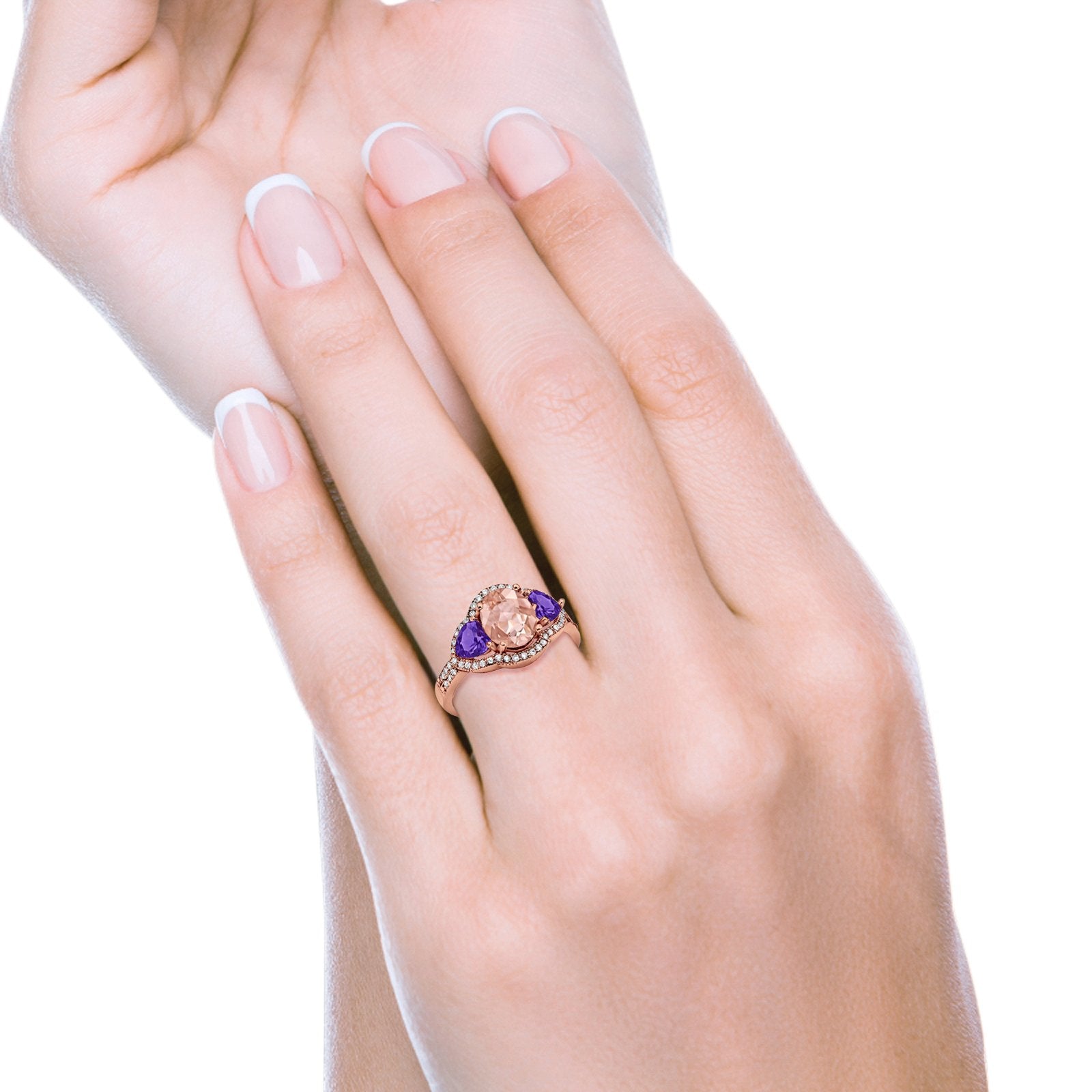 Halo Oval Simulated Cubic Zirconia Heart Amethyst CZ Ring 925 Sterling Silver