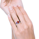 Halo Oval Simulated Cubic Zirconia Heart Amethyst CZ Ring 925 Sterling Silver