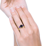 Halo Oval Simulated Cubic Zirconia Heart Amethyst CZ Ring 925 Sterling Silver