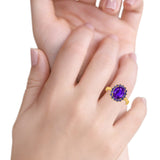 Halo Ring Simulated Purple Amethyst Oval Cubic Zirconia 925 Sterling Silver