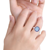 Halo Ring Simulated Purple Amethyst Oval Cubic Zirconia 925 Sterling Silver