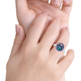 Halo Ring Simulated Purple Amethyst Oval Cubic Zirconia 925 Sterling Silver