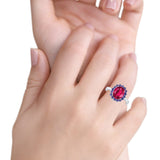 Halo Ring Simulated Purple Amethyst Oval Cubic Zirconia 925 Sterling Silver