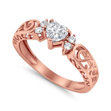 Filigree Heart Promise Wedding Ring 925 Sterling Silver Simulated Cubic Zirconia