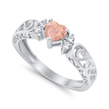 Filigree Heart Promise Wedding Ring 925 Sterling Silver Simulated Cubic Zirconia