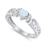 Filigree Heart Promise Wedding Ring 925 Sterling Silver Simulated Cubic Zirconia