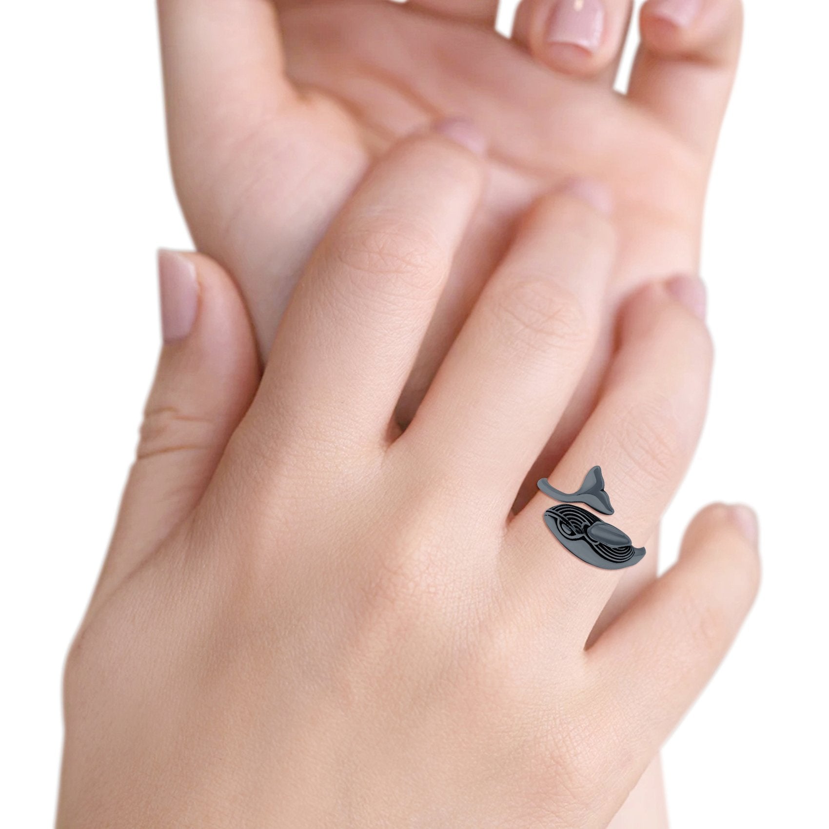 Whale Ring Oxidized Band Solid 925 Sterling Silver (13mm)