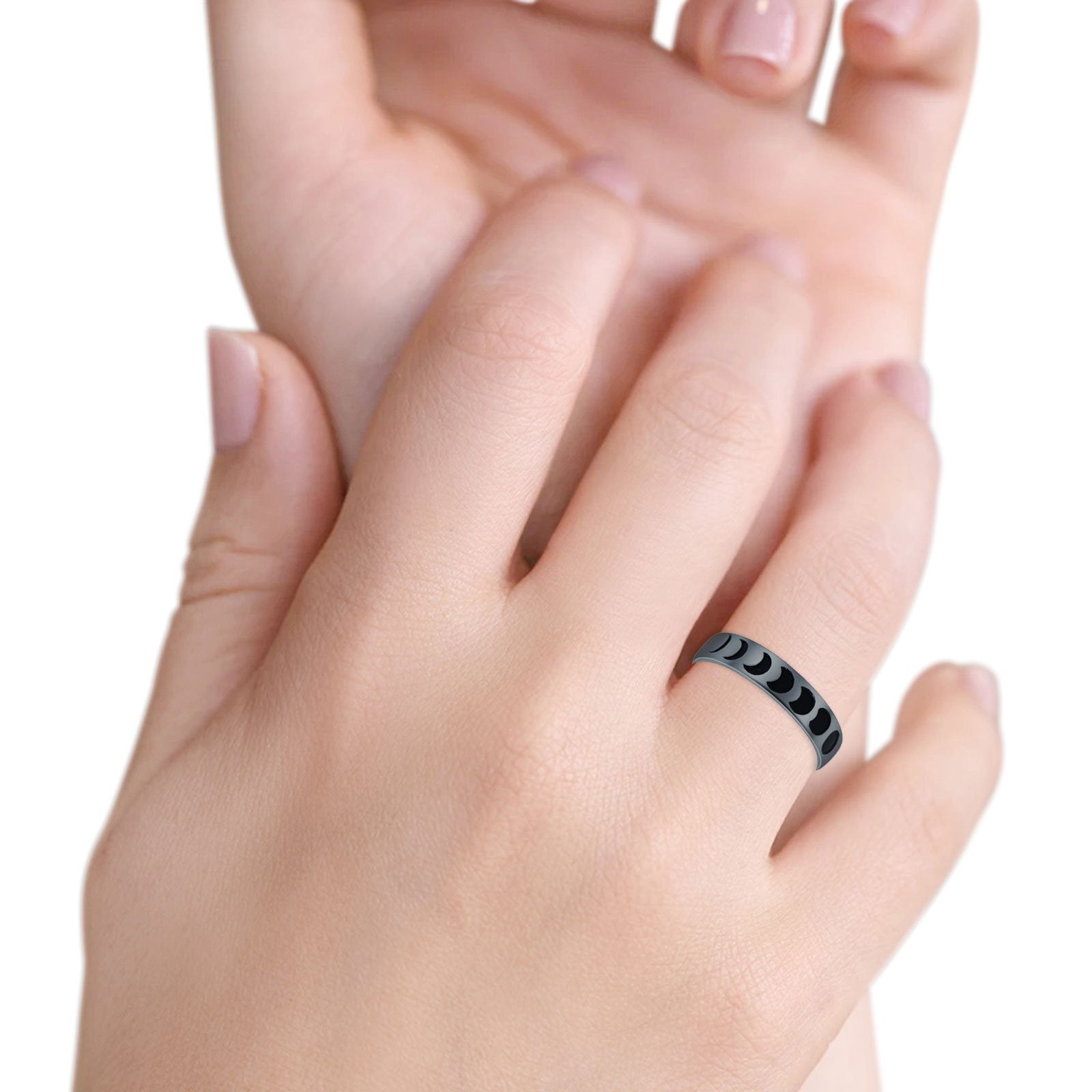 Moon Phases Band Oxidized Ring Solid 925 Sterling Silver (4mm)