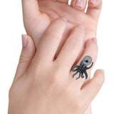 Octopus Ring Oxidized Band Solid 925 Sterling Silver Thumb Ring (30mm)