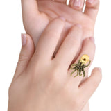 Octopus Ring Oxidized Band Solid 925 Sterling Silver Thumb Ring (30mm)