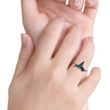 Petite Dainty Hummingbird Artisan Statement Plain Ring Oxidized Thumb Band Solid 925 Sterling Silver Ring (12.8mm)
