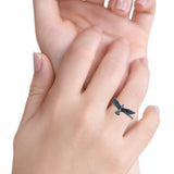 Dainty Sweet Flying Bird Designer Oxidized Statement Band Solid 925 Sterling Silver Thumb Ring (8.5mm)